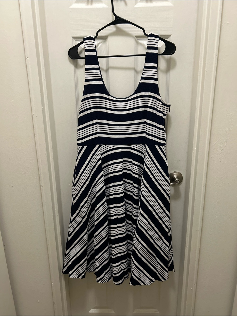Hutch Navy and White Striped Sleeveless Flare Dress
